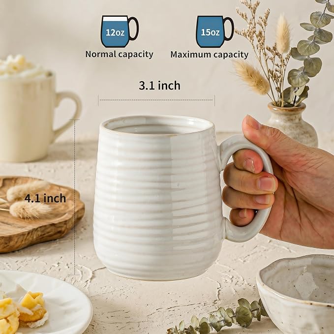 Coffee Mugs, 15 Ounce Coffee Cups Set of 6, Ceramic Tea Cups for Latte Milk Cappuccino Cocoa Mocha, Creamy White Mugs with Handle for Mom and Dad as Gifts, Dishwasher & Microwave Safe - Image 3