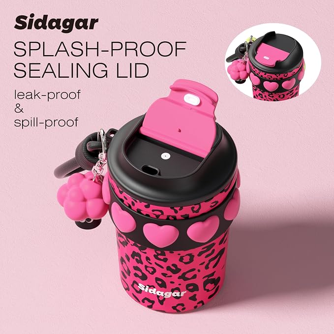 SDGA+ 12 oz Travel Coffee Mug Spill Proof Leak Proof, Stainless Steel Thermal Coffee Cup with Lid, Resuable Cup for Hot and Cold, Portable Tumbler for Women, Pink Leopard - Image 3