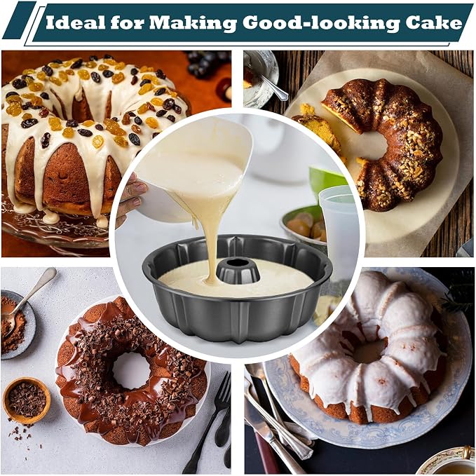P&P CHEF 10 Inch Gray Non-stick Cake Pan, Carbon Steel, 2 Pieces | Fluted Tube Round Baking Pan for Pound Cake, 10-Cup Large Capacity Bakeware, Healthy & Heavy Duty - Image 5