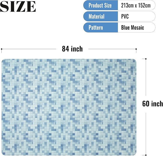 FIFTY FEET 84X60 Inch Rectangle Tablecloth, Vinyl Tablecloth with Flannel Backing Waterproof Table Cloth, Spill Proof Picnic Table Cover for Outdoor/Indoor/Camping/Dining(Blue Plaid) - Image 5