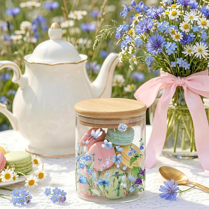 Wildflower Glass Storage Jars with Lids, Candy Cookie Jars, 3 Pcs | Spring Floral Canister Set for Kitchen Floral Airtight Candy Cookie Counter Containers Decor for Sugar Tea - Image 6