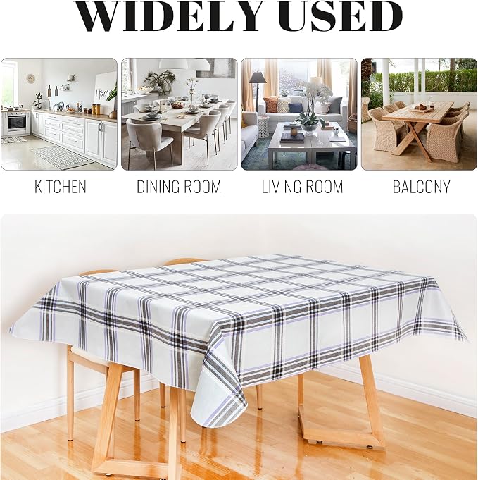 FIFTY FEET 84 * 60 Inch Rectangle Tablecloth, Vinyl Tablecloth with Flannel Backing for Rectangle Tables Waterproof, Spill Proof Plastic Picnic Table Cover for Dining/Camping/Indoor/Outdoor(Plaid-B) - Image 7