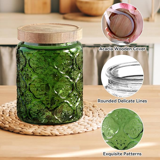 Comeon Vintage Glass Jar With Lid, Cookie Candy Jar, Food Storage Container | Durable Glass Material, Airtight Lid, Ideal For Kitchen Or Office Storage, Stylish Vintage Design - Image 3