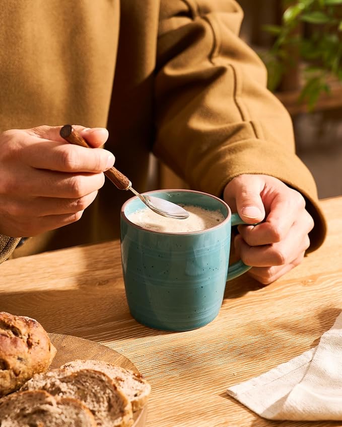 famiware Coffee Mugs Set of 6, Meteor 13 oz Ceramic Mug Cup Set with Handle for Coffee, Tea, Cappuccino, Latte, Milk, Peacock Green - Image 7