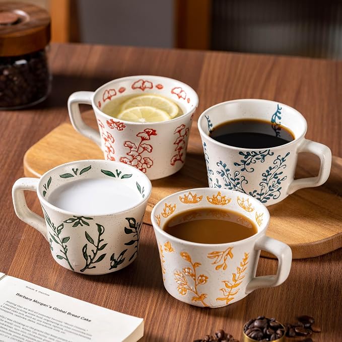 Ceramic Mugs 11 oz Unique Luxurious Cups Set of 4, Mug for Coffee Milk Latte Cappuccino Tea, Office Home Kitchen Use, Dishwasher Birthday Gift Microwave Freezer Safe Stoneware Mixed - Image 6