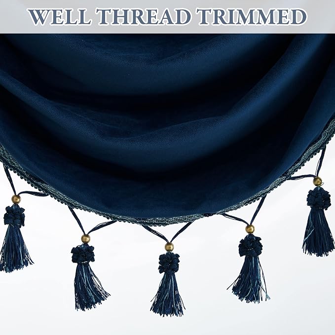 Navy Blue Velvet Waterfall Valances W39 inches, 1 Panel | Classic Valance Curtains for Bay Window, Kitchen, Victorian Match Curtains for Backdrops, Rod Pocket - Image 4