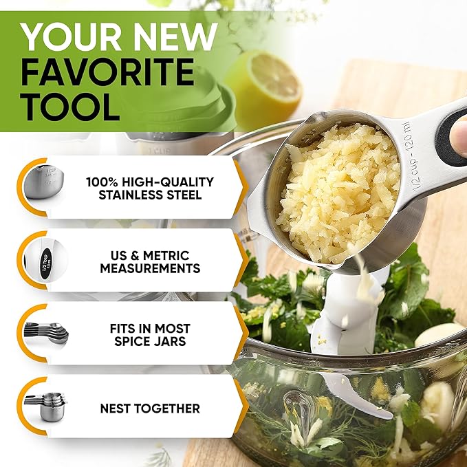 Spring Chef Magnetic Measuring Cups & Spoons Set of 9, Patented, Black | Stackable Stainless Steel Measuring Cups & Heavy Duty Metal Measuring Spoons with Levelers for Dry & Liquid Ingredients - Image 5