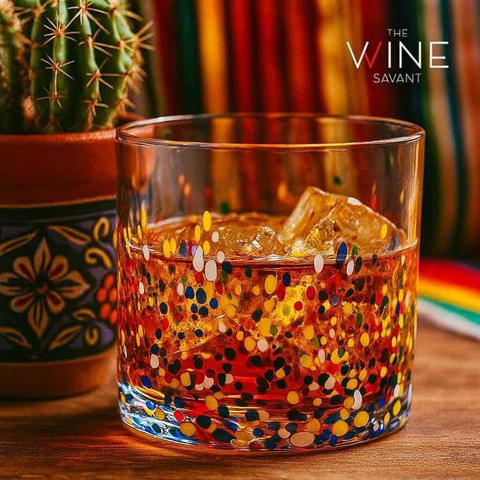 Large Confetti DOF Glasses – Set of 2-11oz Luxury Hand Blown Confetti Whiskey, Margarita, Martini, Cocktails, Water, Wine, Dessert & Champagne Glasses Cinco de Mayo, Hand Blown - Mexican Water Glass - Image 7