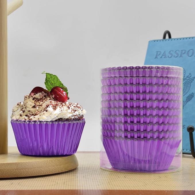 200 Pcs Purple Foil Cupcake Liners Standard Baking Cups Muffin Paper Cases | Food-grade, Greaseproof & Sturdy Parchment, Cupcake Wrapper for Party, Christmas, Gift - Image 2