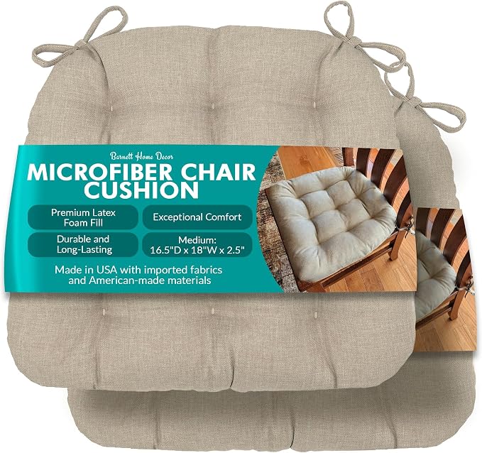 Barnett Home Decor Hayden Chair Cushions, Size Medium, Pack of 2 – Beige (Natural) – Linen Look by BarnettHomeDecor