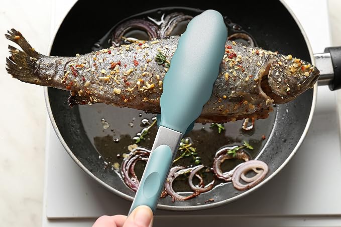 2 Pack Silicone Kitchen Tongs, 9 & 12 Inch, Stainless Steel, Aqua Sky - Image 7