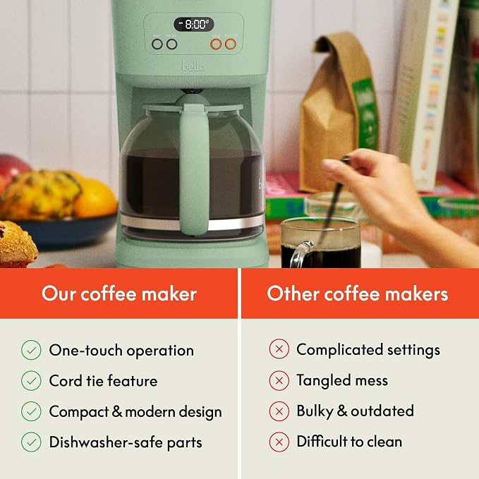 BREW 12-Cup Programmable Coffee Maker with No-Drip Glass Carafe, Seaglass - Image 7