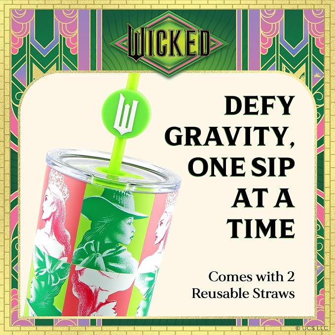 Dragon Glassware x Wicked Stainless Steel Tumbler, 24 oz - Portraits | Vacuum Insulated Wicked Cup with Lid & Straw For Water & Iced Tea; With Straw Charm; Official Wicked Merch - Image 4