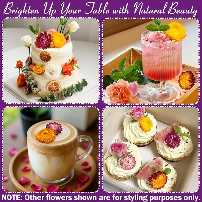 Edible Mixed Color Dried Flowers, 70 Pcs Food Grade Edible Flowers | Natural Dreid Flowers for Garnishing Cocktails, Cake Decorations, Drink Botanicals, Tea Infusions and DIY Crafts (2 oz) - Image 3