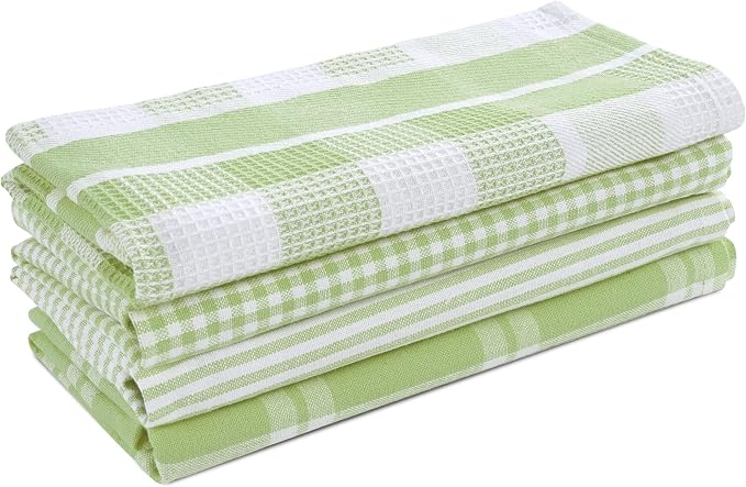 LANE LINEN 100% Cotton Kitchen Dish Cloths, Ultra Soft Absorbent Quick Drying Dish Towels, Multiweave Wash Cloths Dish Towel Sets, 13x28 Inches, 4 Pack - Sage Green - Image 2