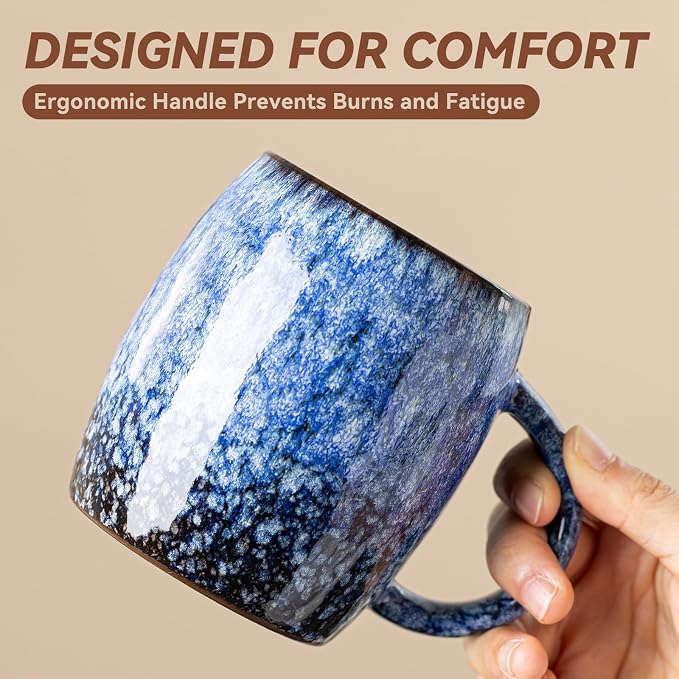 Sakura Blue Reactive Glaze Ceramic Coffee Mug - 14 oz Unique Mug with Ergonomic Handle, Large Ceramic Mug for Coffee, Tea, Milk - Great Birthday Gift for Women, Men, Friends, Home & Office Use - Image 6
