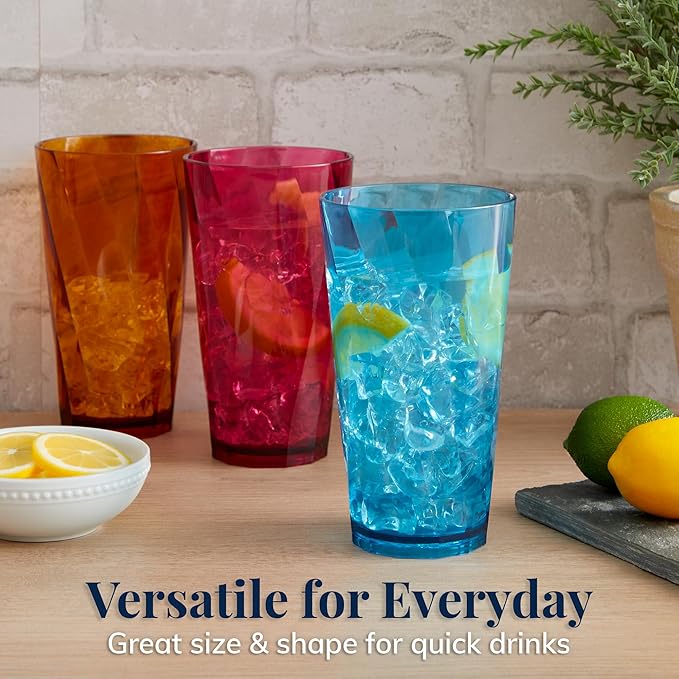 US Acrylic Optix Plastic Reusable Drinking Glasses (Set of 8) 20oz Water Cups in Jewel Tone Colors | BPA-Free Tumblers, Made in USA | Top-Rack Dishwasher Safe - Image 3