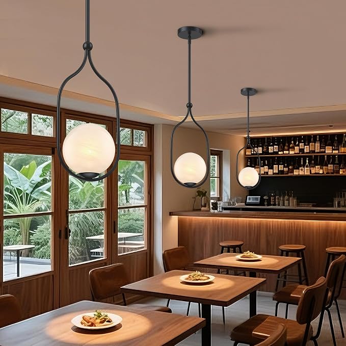 Globe Pendant Light, Modern Bubble Chandelier and Hand Blown Glass Chandelier with Black Finish Adjustable Rods for Kitchen Island Dinning Room Bedroom Living Room Home Owners - Image 7