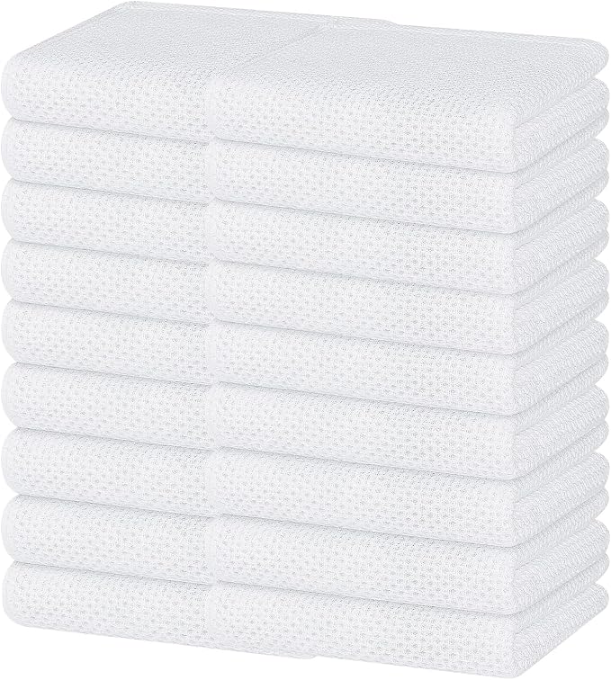 Homaxy 100% Cotton Waffle Weave Kitchen Dish Towels 18-Pack, White | 13 x 28 Inches, Ultra Soft Absorbent Dish Towels, Quick Drying Cleaning Towels by Homaxy