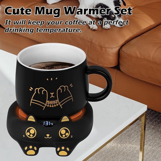 PUSEE Coffee Mug Warmer & Cute Cat Mug Set, Coffee Cup Warmer for Desk with Auto Shut Off, Beverage Warmer with 3 Temp Settings, Candle Warmer Coffee Warmer with Mug Set for Christmas & Birthday Gifts - Image 3