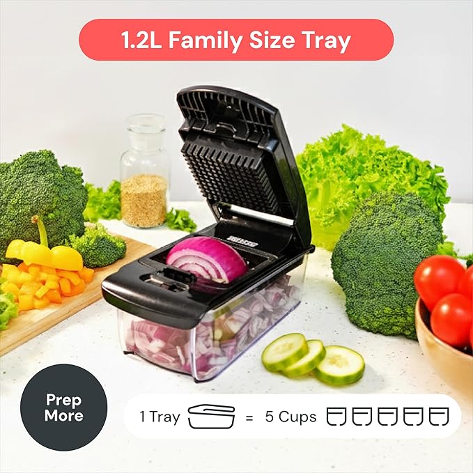 Fullstar Pro Original Vegetable Chopper Kitchen Prep Tool | 2 in 1 Veggie Slicer, Onion & Fruit Cutter with Sharp Stainless Steel Blades & Container, All-in-One Food Prep Tool (Black) - Image 6