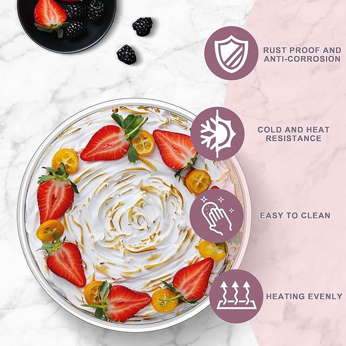 Herogo 8'' x 3'' Cake Pans Set of 2, Stainless Steel Deep 8 Inch Round Baking Pan, for Layer Birthday Wedding Christmas Cakes, Mirror Finish & Healthy, Deep Side & Oven Safe - Image 3