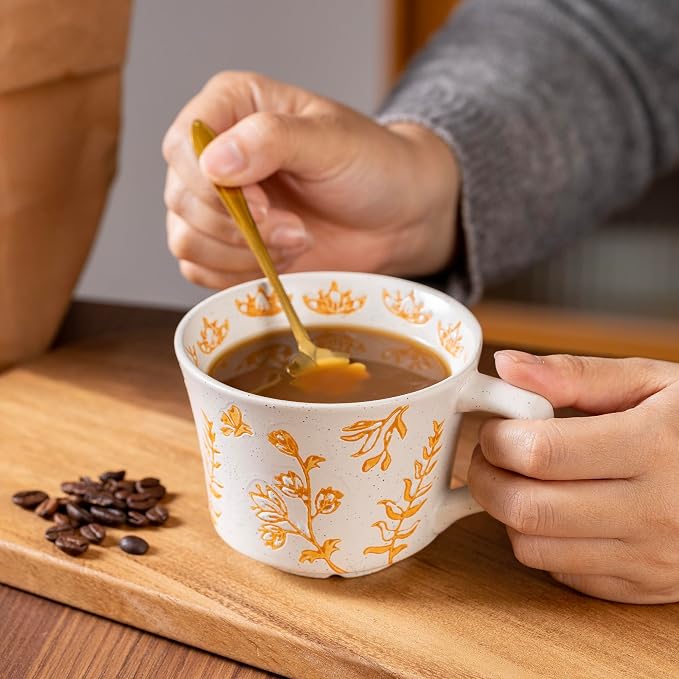 Ceramic Mugs 11 oz Unique Luxurious Cups Set of 4, Mug for Coffee Milk Latte Cappuccino Tea, Office Home Kitchen Use, Dishwasher Birthday Gift Microwave Freezer Safe Stoneware Mixed - Image 3