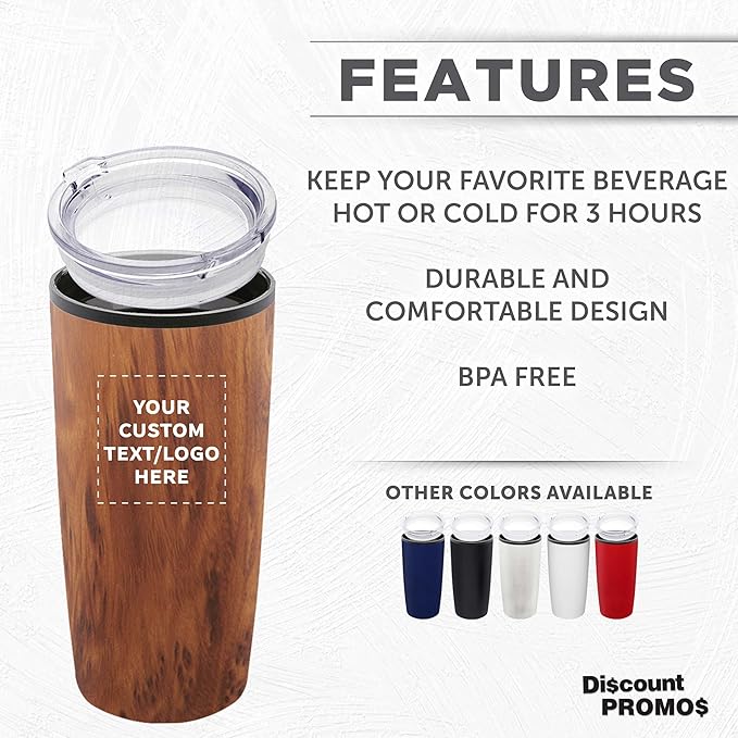 Custom Plastic Tumblers 20 oz Set of 6/12/24 Personalized Bulk Pack with Lids, Ice Coffee Tumbler, To Go Cup Insulated - Wood