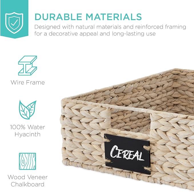 Best Choice Products Set of 4 16x12in Large Water Hyacinth Pantry Baskets, Woven Organizers w/Chalkboard Label, Chalk Marker - White - Image 5