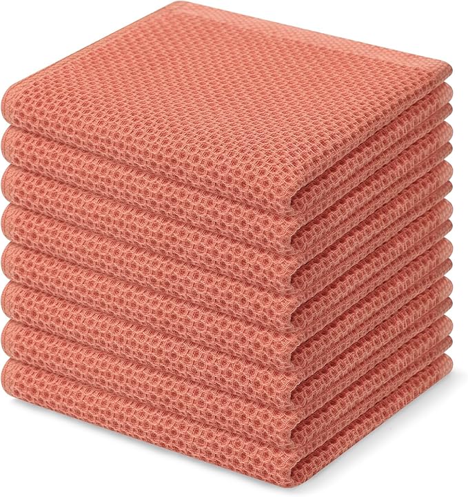 Homaxy 100% Cotton Waffle Weave Kitchen Dish Cloths 8-Pack, Coral | 12 x 12 Inches, Ultra Soft Absorbent Dish Towels, Quick Drying Dish Rags with Hanging Loop by Homaxy