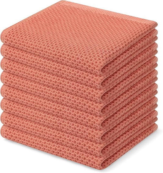 Homaxy 100% Cotton Waffle Weave Kitchen Dish Cloths 8-Pack, Coral | 12 x 12 Inches, Ultra Soft Absorbent Dish Towels, Quick Drying Dish Rags with Hanging Loop by Homaxy