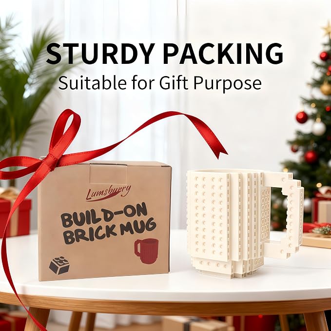 Lumsburry Build-on Brick Coffee Mug, Funny DIY Unique Novelty Drinking Cup | Building Blocks Creative Mug, for Men Women Kids Dad Mom, Present Exchange Ideas, Xmas Birthday White Elephant(White) - Image 7
