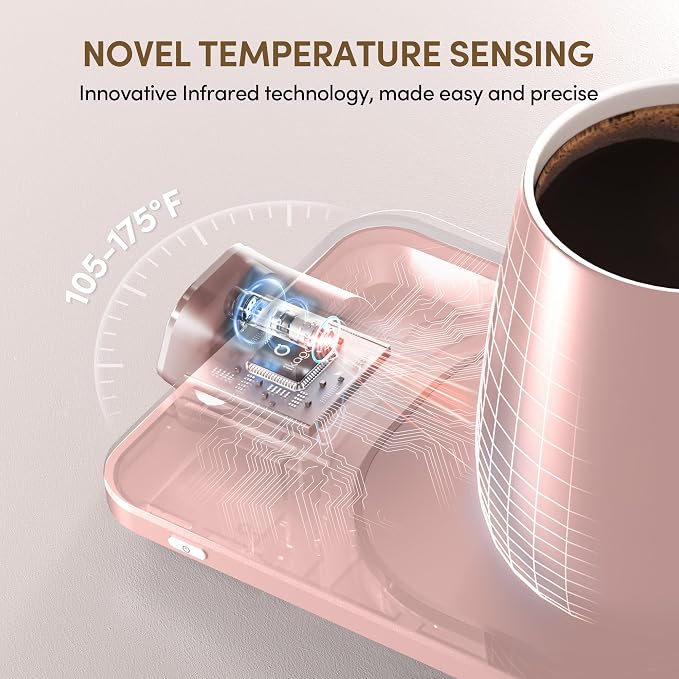 Coffee Cup Warmer & IKAGO Mug Set, 1℉ Precise Temp Control Mug Warmer | Auto Shut Off, Infrared Sensor, Dual Temp Display, ℉/℃ Optional, 15oz Mug with Spoon & Lid Included, Gifts for Men Women - Image 6