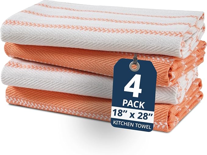 LANE LINEN Kitchen Towels Set - Pack of 4 Cotton Dish Towels for Drying Dishes, 18”x 28”,Absorbent Tea Towels, Quick Drying Kitchen Towel Set - Coral by LaneLinen