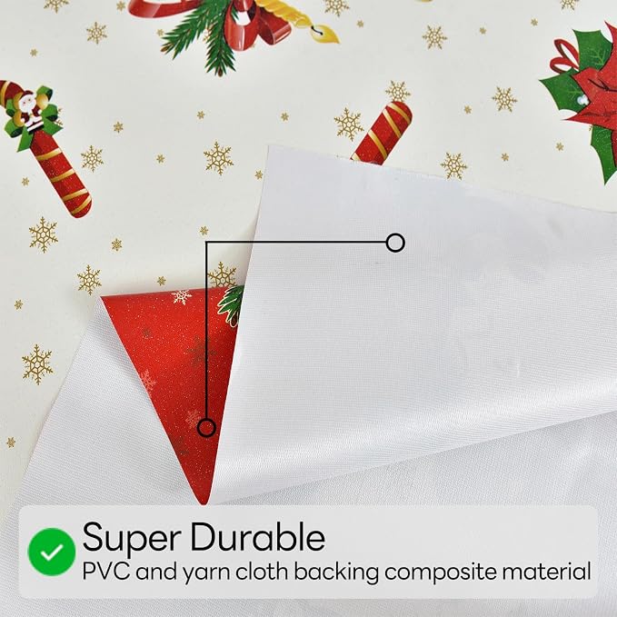 Christmas Tablecloth Heavy Duty Vinyl Red 54x84 inch Square Christmas Table Cloth Reusable Waterproof Foldable Plastic Tablecloths PVC Xmas Table Cover for New Year Party Decor - Image 5