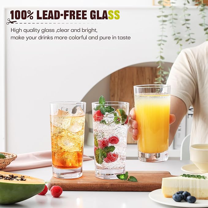 Highball Glasses Set of 6, 13oz Tall Drinking Glasses, Water Glass for Kitchen, Tom Collins Glasses, Mojito Glass Cups, Cocktail Glasses for Bar Glassware - Image 2