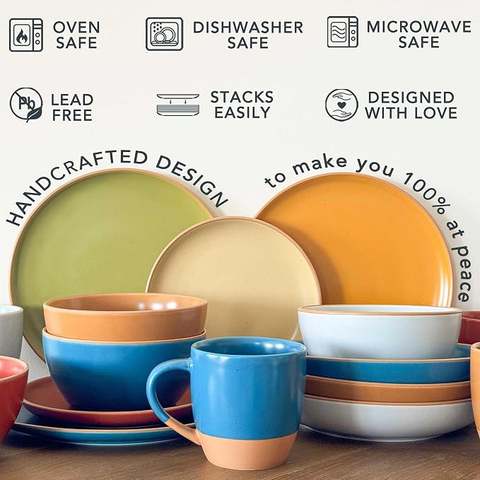 Mora Ceramic Artisan Matte Large Latte Mug Set of 4, 16oz - Microwavable, Porcelain Coffee Cups With Big Handle - Modern, Boho, Unique Style For Any Kitchen. Microwave Safe Stoneware - Marina Colors - Image 4