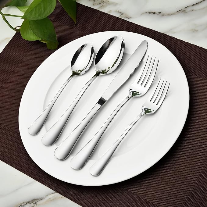 Silverware Set for 8, 40 Piece Stainless Steel Flatware Utensil Cutlery Set | Heavy Duty Steak Knife Fork and Spoon, Dishwasher Safe, Gift Package for Wedding Housewarming - Image 6