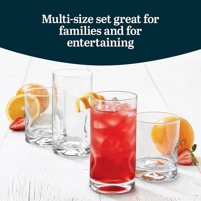 Libbey Impressions 16-Piece Tumbler and Rocks Clear Drinking Glasses, 8 16.7oz & 8 12oz Double Old-Fashioned Glass Drinking Cups Set - Image 5