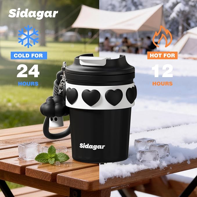 SDGA+ 12 oz Travel Coffee Mug Spill Proof Leak Proof, Stainless Steel Thermal Coffee Cup with Lid, Resuable Cup for Hot and Cold, Portable Tumbler for Women, Black - Image 6