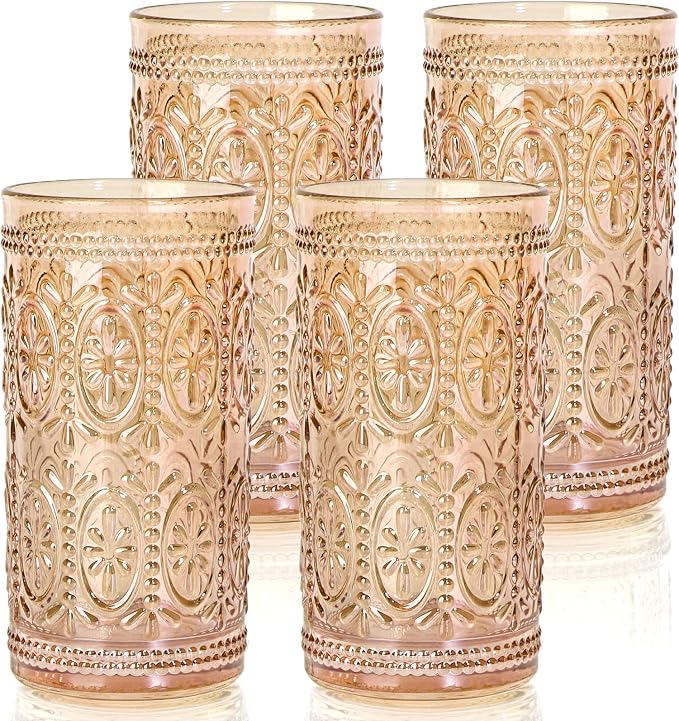 abrwyy Amber Drinking Glasses, Vintage Glassware, 12oz Highball Glasses | Lead-Free Glass, Thick&Durable Glass, Home Decoration, Food Grade Glass by abrwyy