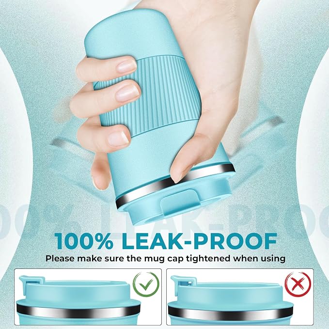 Insulated Coffee Tumbler 12 oz, Stainless Steel Coffee Mug with Lids, Travel Coffee Mug Leak Proof, Double Wall Vacuum Insulated Reusable Coffee Cup, Keep Drinks Hot and Cold (Turquoise, 12 Ounces) - Image 3
