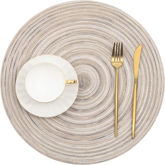 SHACOS Round Braided Placemats 15 inch Set of 4 Variegated Washable Kitchen Table Placemats for Home Wedding Party (Rainbow Gray, 4) - Image 2
