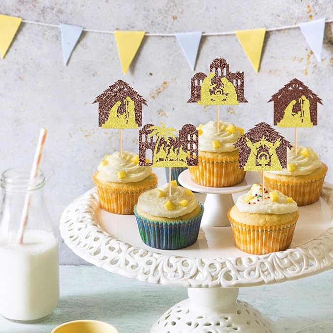 24PCS Christmas Nativity Cupcake Toppers Jesus Birthday Merry Christmas Cupcake Picks For Nativity Scene Religions Chirstmas Decoration Party Decoration - Image 3