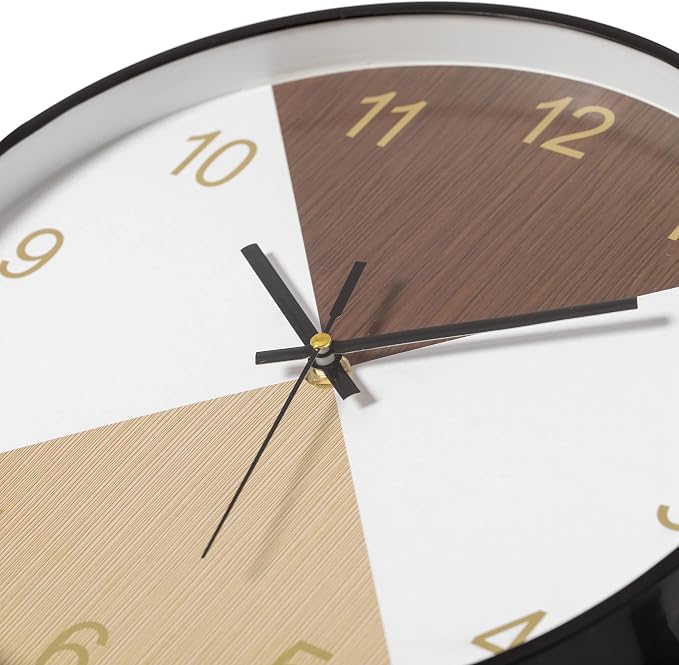 Decorative Modern Round Wood- Looking Plastic Wall Clock for Living Room, Kitchen, or Dining Room, Brown and Beige - Image 5