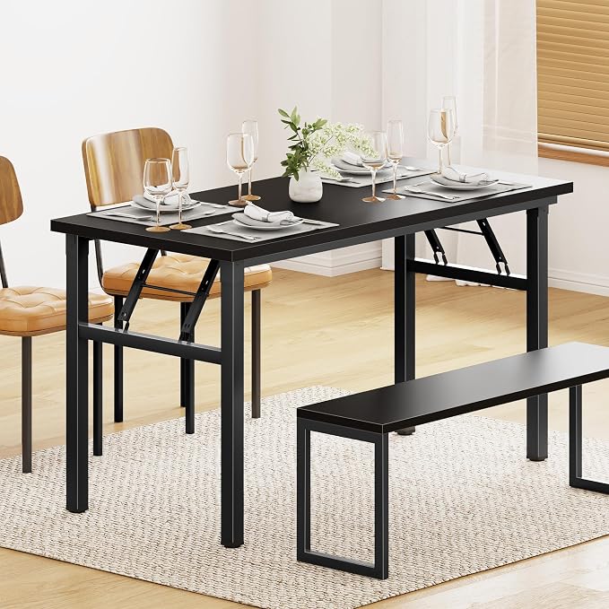 DlandHome 47 Inch Folding Computer Desk, Fully Assembled, Black | Foldable Writing Table, Portable Activity Conference Table for Home Office, Wood Top Metal Frame, Collapsible Easy Storage - Image 8