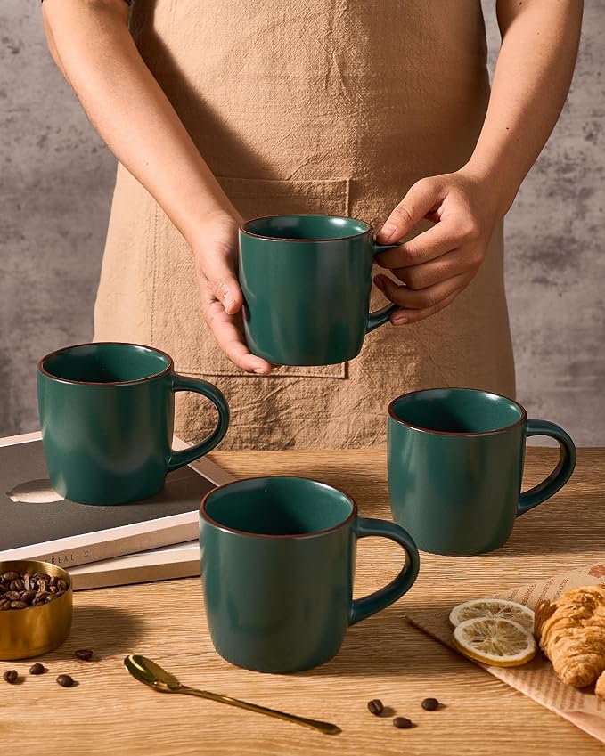 famiware Mercury Coffee Mugs 13 oz, Coffee Mugs Set of 4 with Handle, Ceramic Cups for Latte, Hot Tea, Cappuccino, Mocha, Cocoa, Dark Green - Image 7