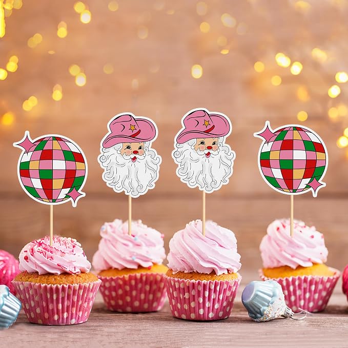 24Pcs Christmas Cupcake Toppers Santa Claus Disco Ball Cupcake Picks | Holiday Party Cake Decorations for Christmas Baby Shower Birthday Party Supplies - Image 6