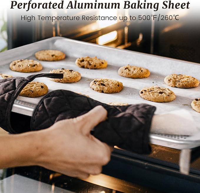 6 Pack Full Size Perforated Aluminum Baking Sheet, 26 x 18 in | NSF, Aluminum Commercial Cookie Sheets, Non-Stick, Oven Safe Up to 500℉ - Image 7