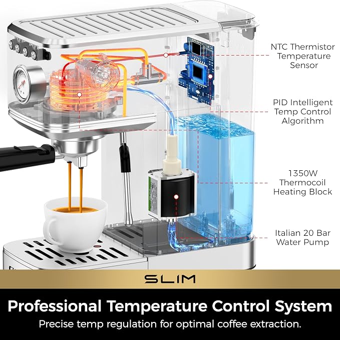 CHULUX Espresso Machine with Conical Burr Electric Coffee Grinder, Silver - Image 4